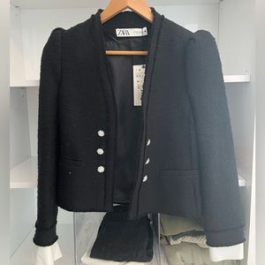 Zara Tweed Blazer with Jewel Detail and Detachable wrist detail, XS.